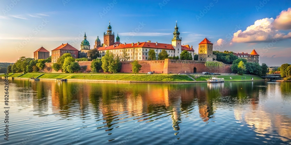 Fototapeta premium Minimalist photo of Wawel Castle and Vistula River in Krakow
