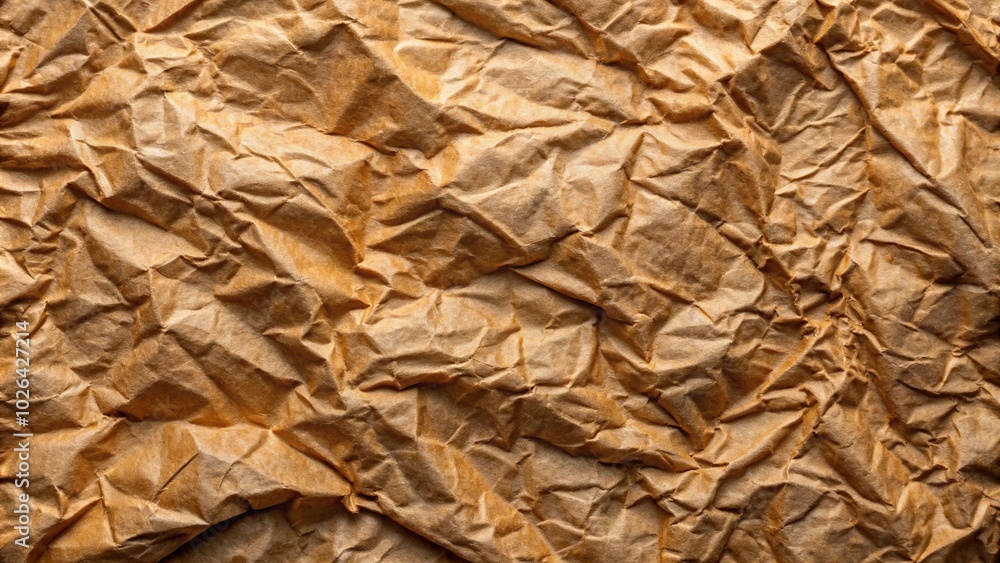 Panoramic brown crumpled paper texture with macro closeup Panoramic brown crumpled paper texture with macro closeup