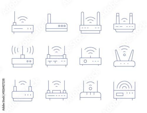 Router icons. Thin Line style, editable stroke. router, wifirouter, wifi