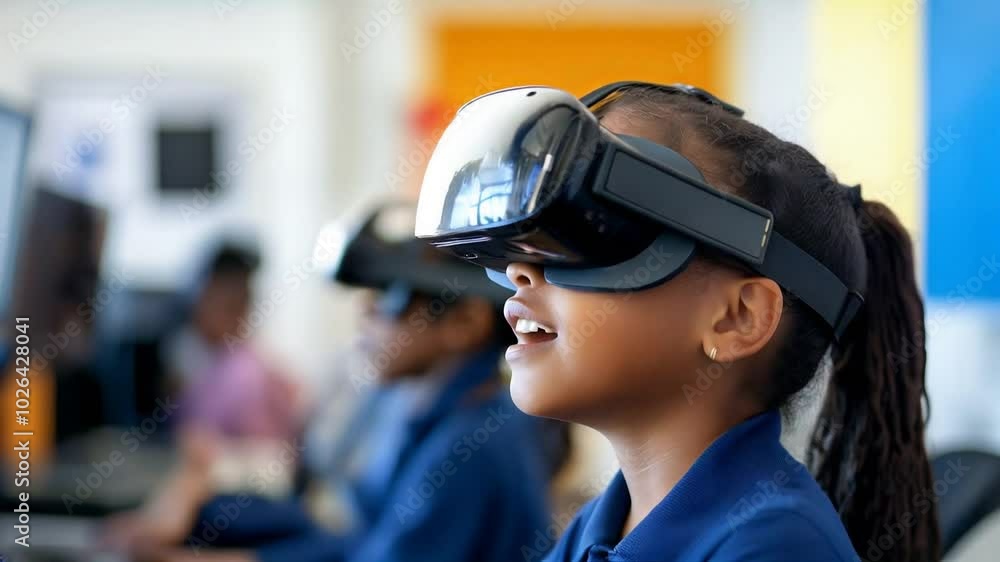 A school student interacts with a vr headset, exploring immersive learning experiences that incorporate ai and machine learning technologies, enhancing classroom engagement and education A school student interacts with a vr headset, exploring immersive learning experiences that incorporate ai and machine learning technologies, enhancing classroom engagement and education