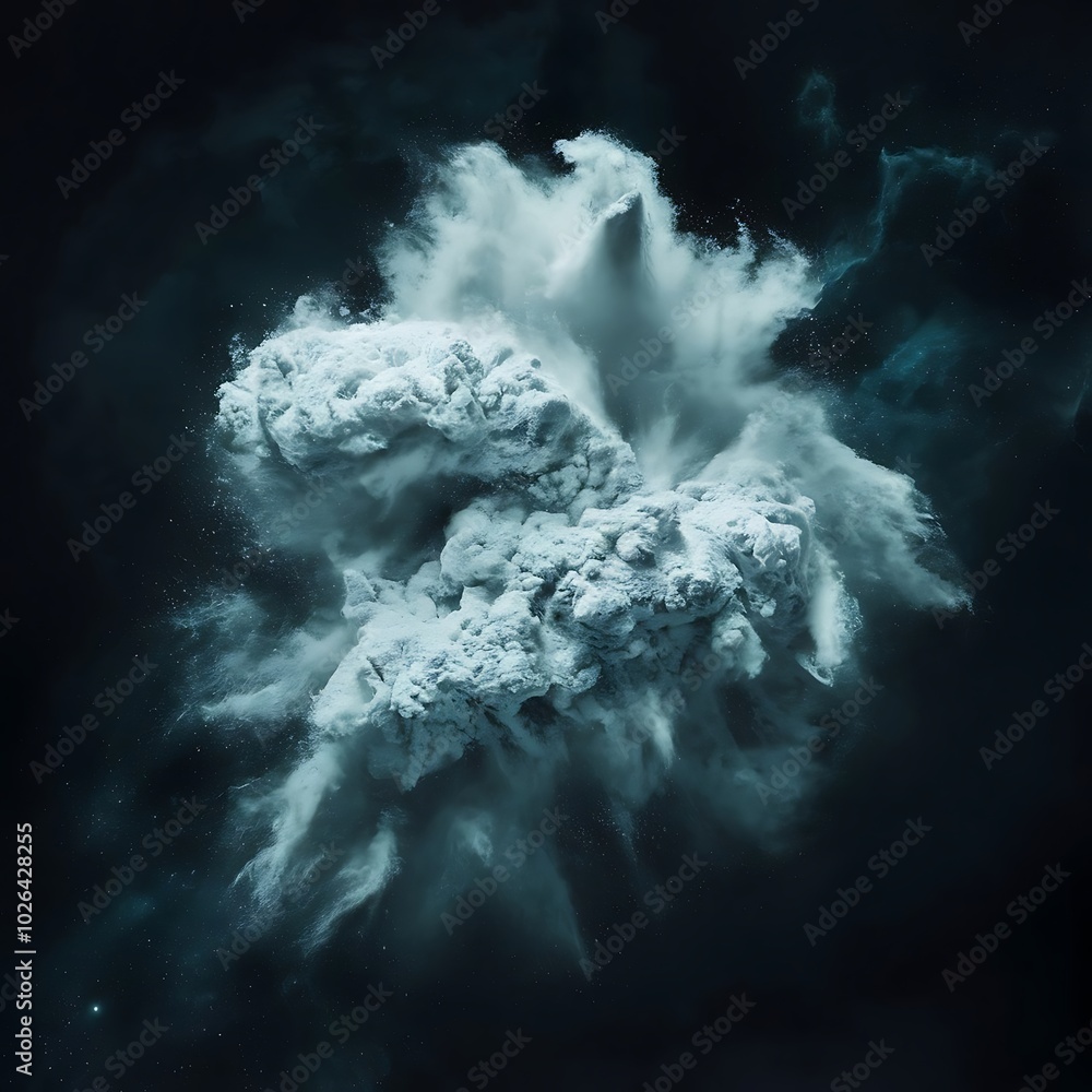 Abstract design of white powder cloud against dark background Abstract design of white powder cloud against dark background