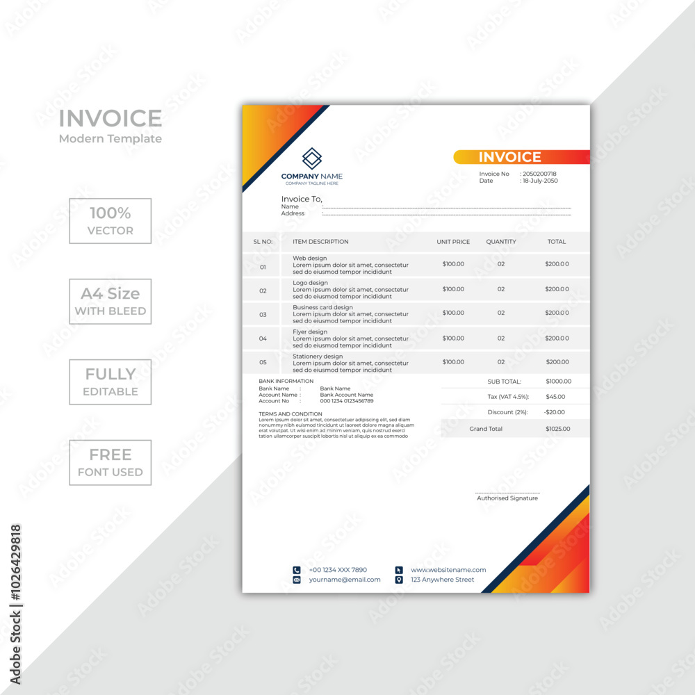 Modern corporate business invoice template design Modern corporate business invoice template design