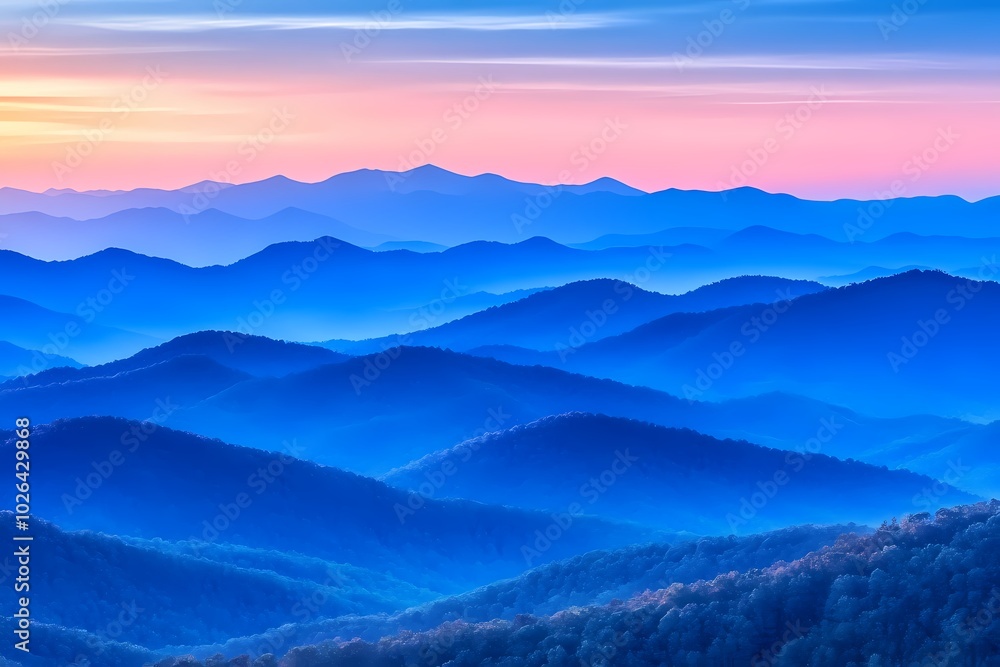 Fototapeta premium Serene Watercolor Landscape with Distant Mountains