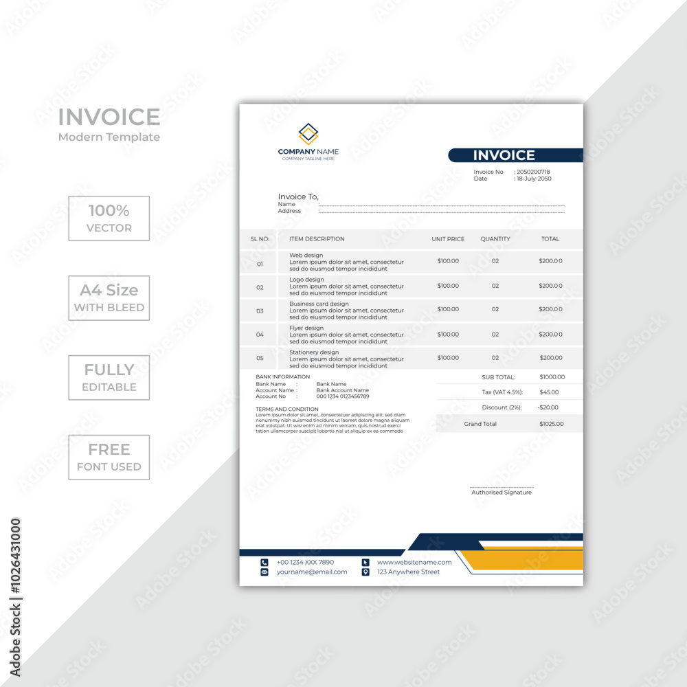 Modern corporate business invoice template design Modern corporate business invoice template design