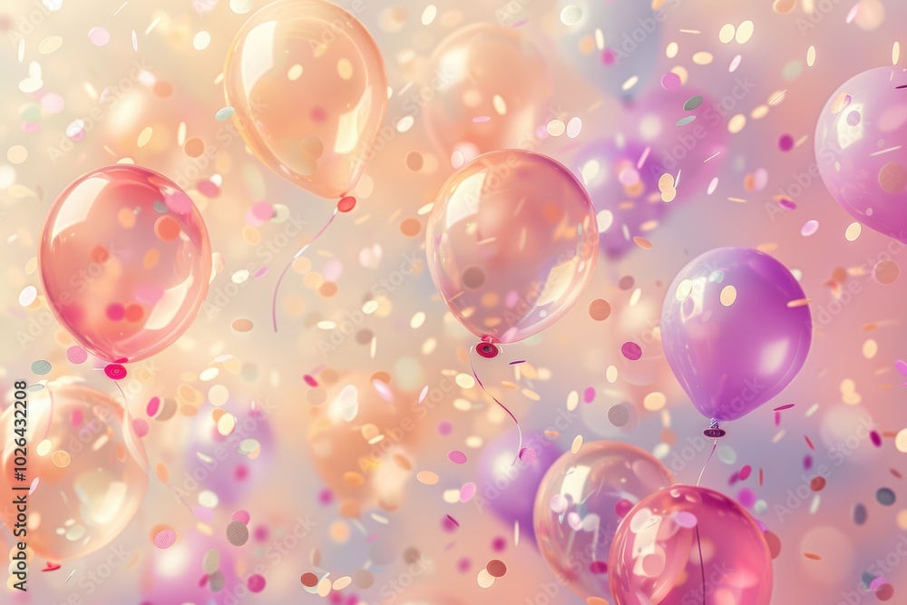 Dreamy Birthday Celebration Background with Pastel Balloons and Colorful Confetti for Posters and Cards Dreamy Birthday Celebration Background with Pastel Balloons and Colorful Confetti for Posters and Cards