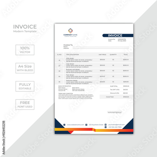 Modern corporate business invoice template design
