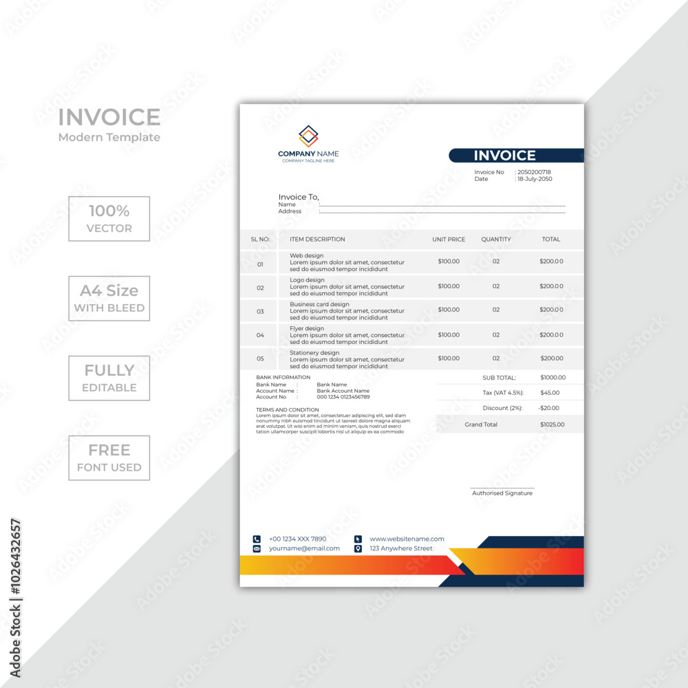 Modern corporate business invoice template design Modern corporate business invoice template design
