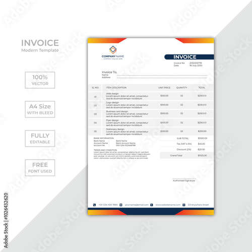 Modern corporate business invoice template design