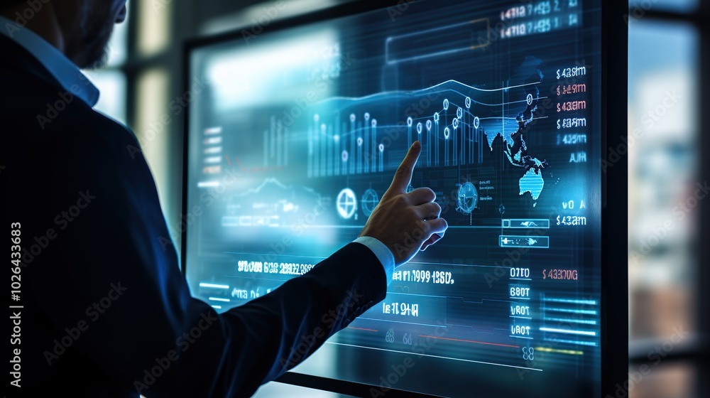 Businessman Analyzing Data on a Digital Display Businessman Analyzing Data on a Digital Display