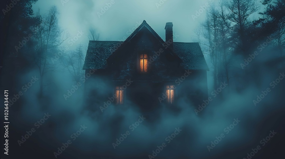 Spooky House Under Soft Cloudy Sky at Night Spooky House Under Soft Cloudy Sky at Night