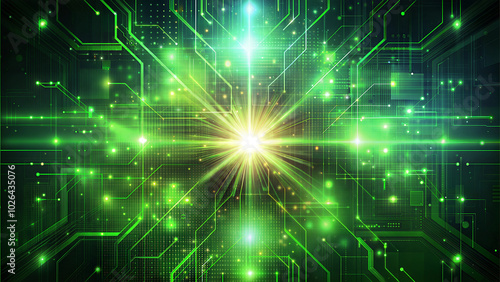 Abstract digital background for tech green and black color with light effect.