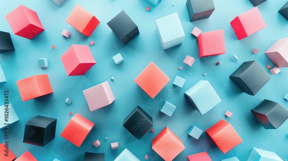 Dynamic geometric pattern with floating 3D cubes and shadows Dynamic geometric pattern with floating 3D cubes and shadows