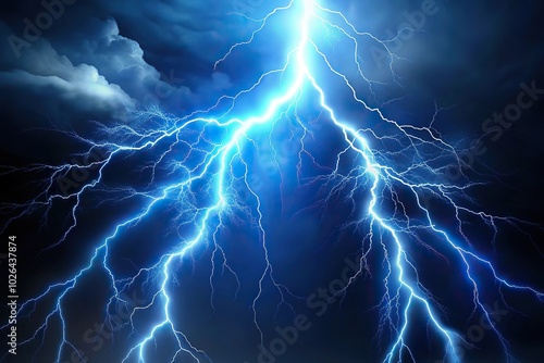 Panoramic lifelike lightning effect blue illumination dark backdrop