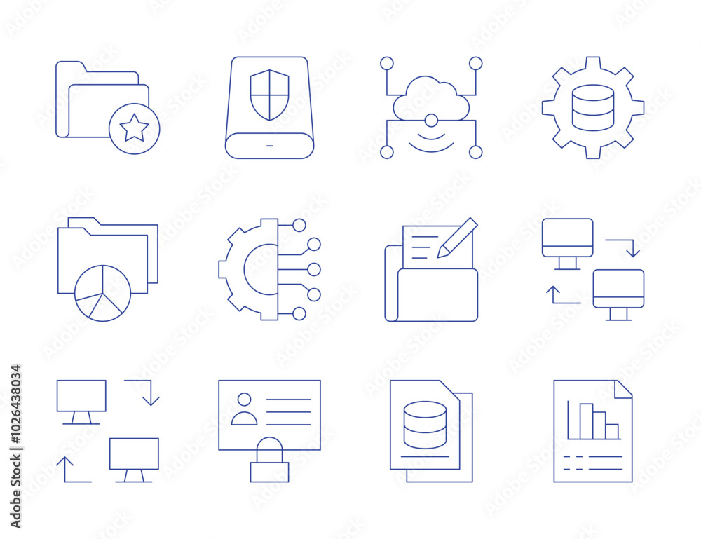 Data icons. Thin Line style, editable stroke. data analysis, personal data, input, connection, computer networking, stats, pie chart, syncronization Data icons. Thin Line style, editable stroke. data analysis, personal data, input, connection, computer networking, stats, pie chart, syncronization