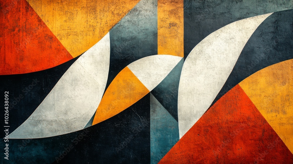 Abstract Geometric Wall Art with White, Orange, Red, Blue, and Black Shapes Abstract Geometric Wall Art with White, Orange, Red, Blue, and Black Shapes