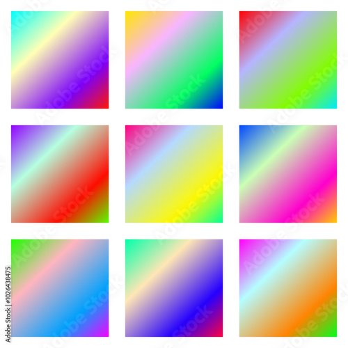 3x3 grid of colorful gradient tiles