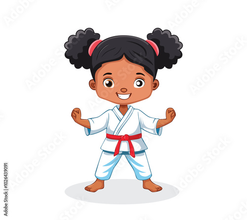 Cute little karate girl in karate pose vector illustration design