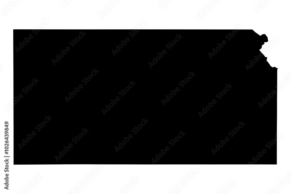 Obraz premium Kansas state map SVG, black fill with transparent background. Scalable KS vector outline for web, print, and creative applications.
