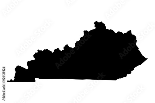 Kentucky state map SVG, black fill, transparent background. Scalable KY vector outline for design, crafts, and various applications.