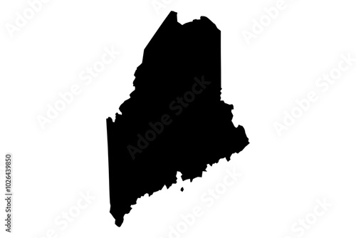 Maine state map SVG in black fill with a transparent background. Clean, scalable ME vector outline ideal for diverse projects.