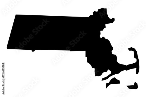 Massachusetts state map SVG in black fill with a transparent background. Scalable MA vector outline for versatile design applications.