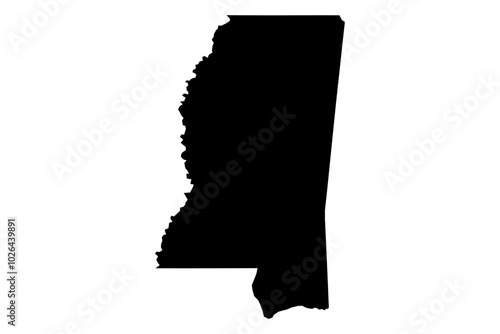 Mississippi state map SVG, black fill, transparent background. Clean, scalable MS vector outline perfect for design and craft projects.
