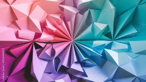 Abstract geometric background with pink, blue and violet paper, panoramic shot