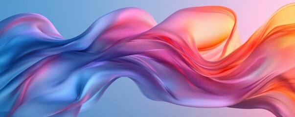 Dynamic digital art piece featuring vibrant abstract waves in blue and orange hues blending seamlessly to create an ethereal and fluid design