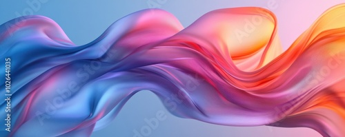 Dynamic digital art piece featuring vibrant abstract waves in blue and orange hues blending seamlessly to create an ethereal and fluid design