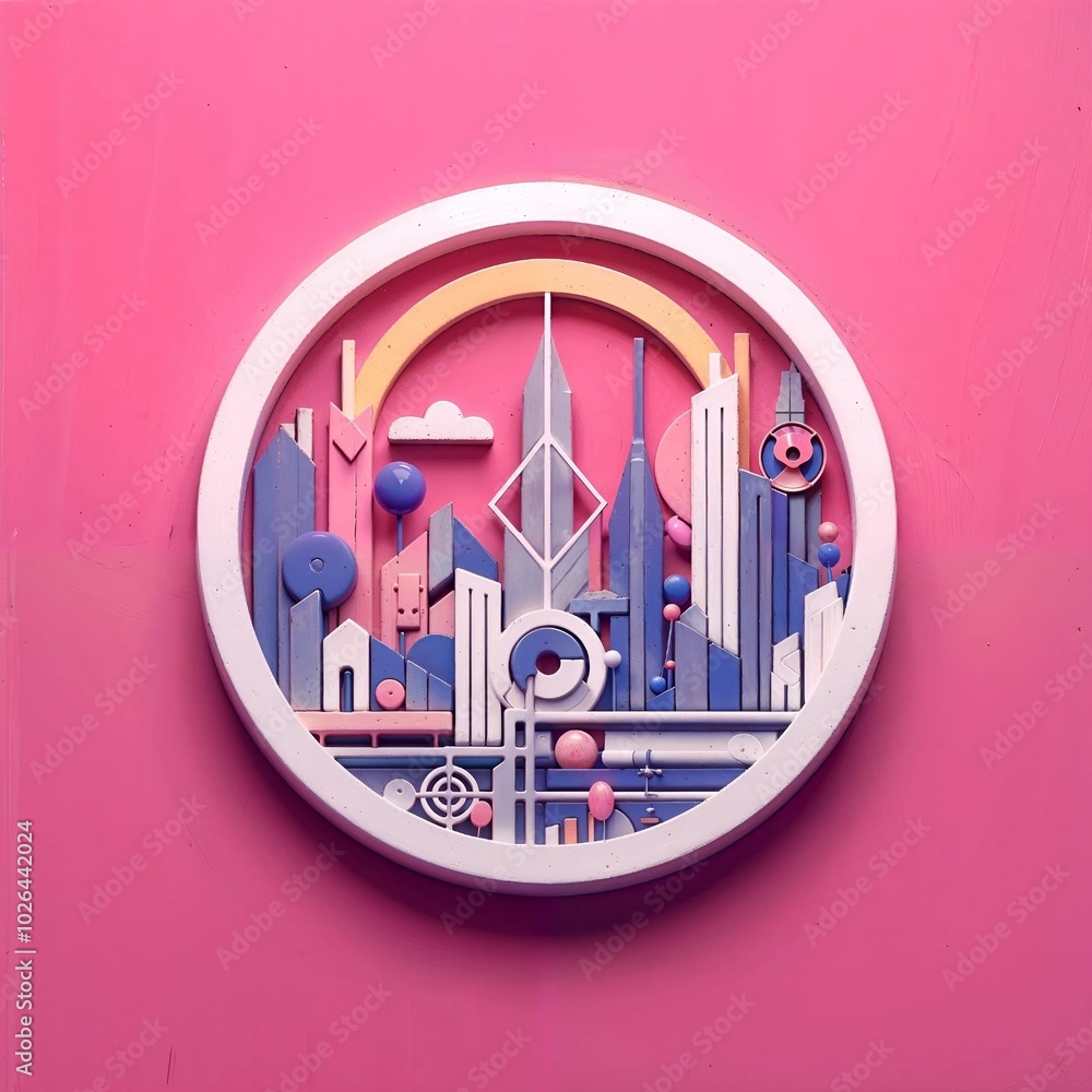 Obraz premium Futuristic Cityscape in a Circular Frame