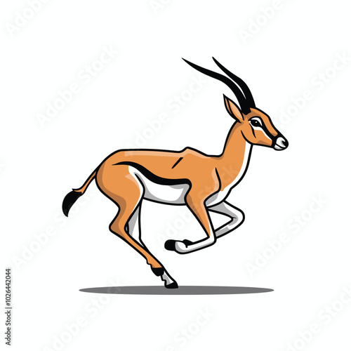 Cute antelope stands on a white background in cartoon style. Vector illustration with African animal