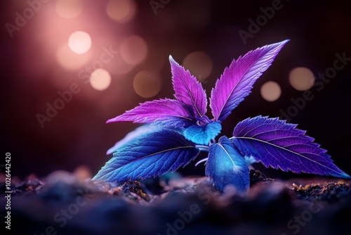 Digital garden with holographic purple dead-nettle, where the plants change colors and shapes based on the userâ€™s preferences, blending organic nature with advanced technology photo