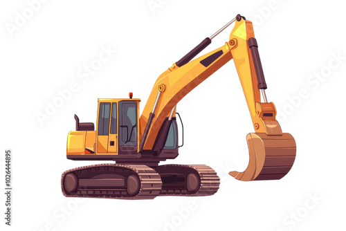 Illustration of a yellow excavator with a long arm and bucket, ideal for construction and industrial themes in digital projects.