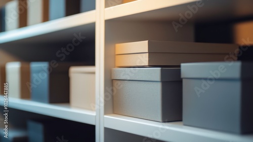 Minimalist storage boxes on a shelf