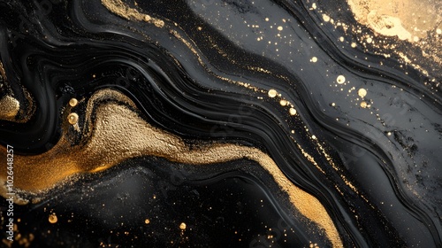 Wallpaper Mural 5. A captivating abstract background featuring elegant brush strokes and intricate patterns in varying shades of black and gold, offering a sophisticated modern aesthetic Torontodigital.ca