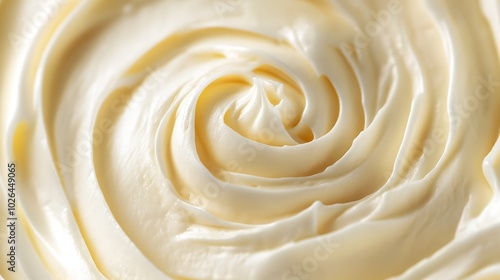 2. An artistic close-up of a delicate cream swirl against a bright white backdrop, emphasizing its texture and form with ample copy space