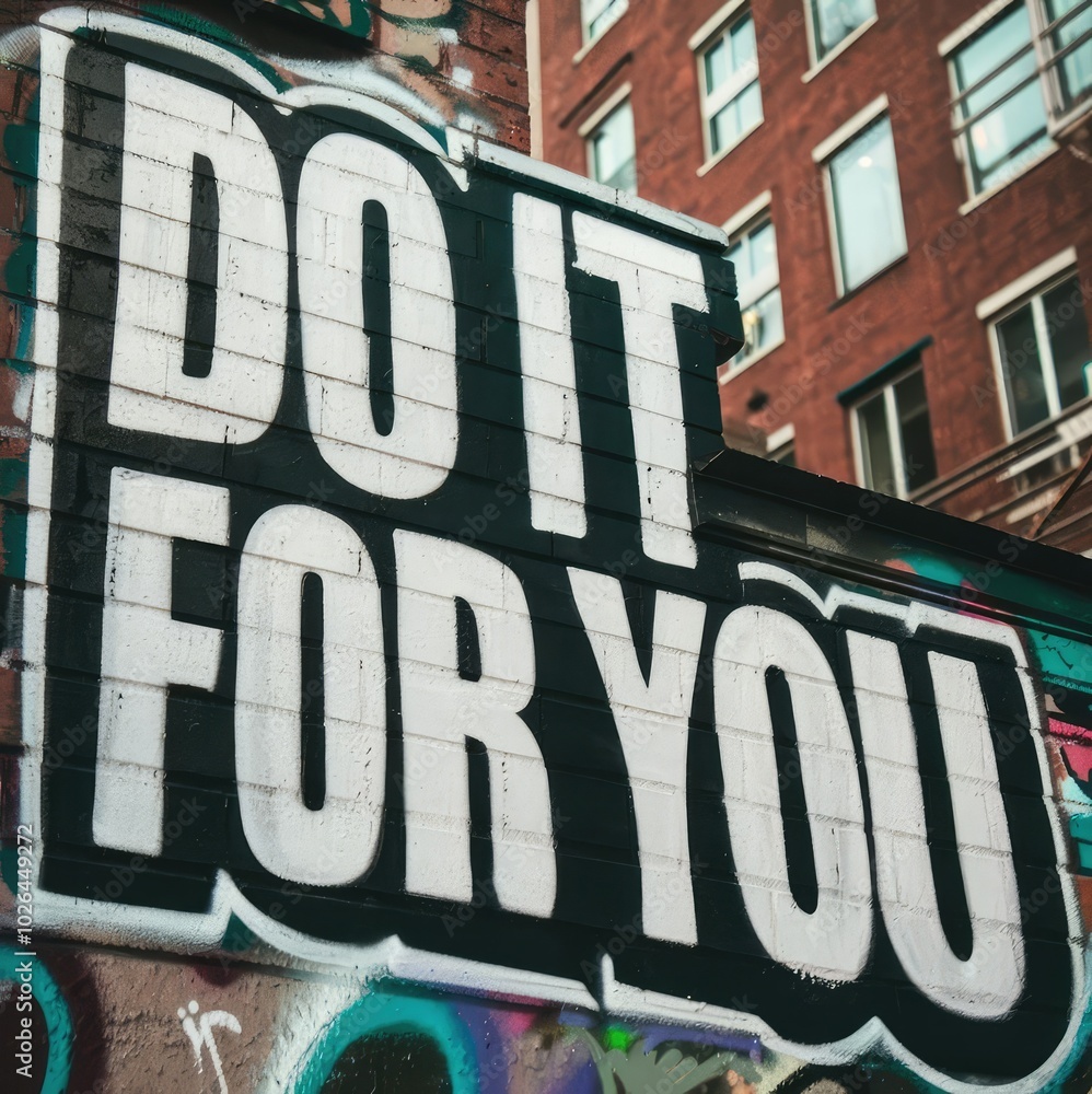 Fototapeta premium Word ‘Do it for you’ written in graffiti-style lettering with spray paint effect isolated on transparent background 