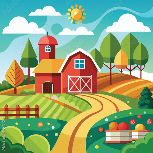 granja vector art illustration