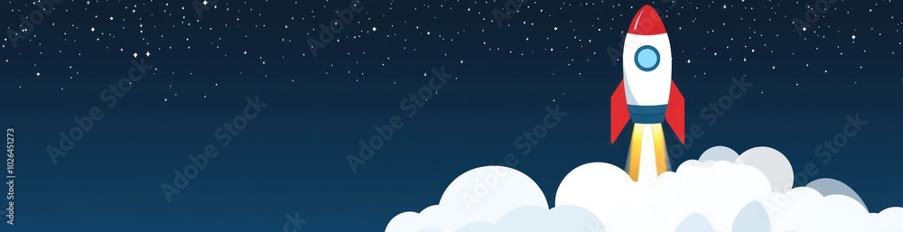 A rocket ascending through clouds against a starry night sky, symbolizing exploration and innovation. A rocket ascending through clouds against a starry night sky, symbolizing exploration and innovation.