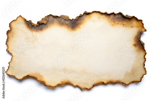 Panoramic view of burned paper edges on white background