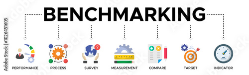 Benchmarking banner web icon vector illustration concept for the idea of business development and improvement with an icon of performance, process, survey, measurement, compare target, and indicator