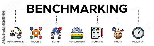 Benchmarking banner web icon vector illustration concept for the idea of business development and improvement with an icon of performance, process, survey, measurement, compare target, and indicator