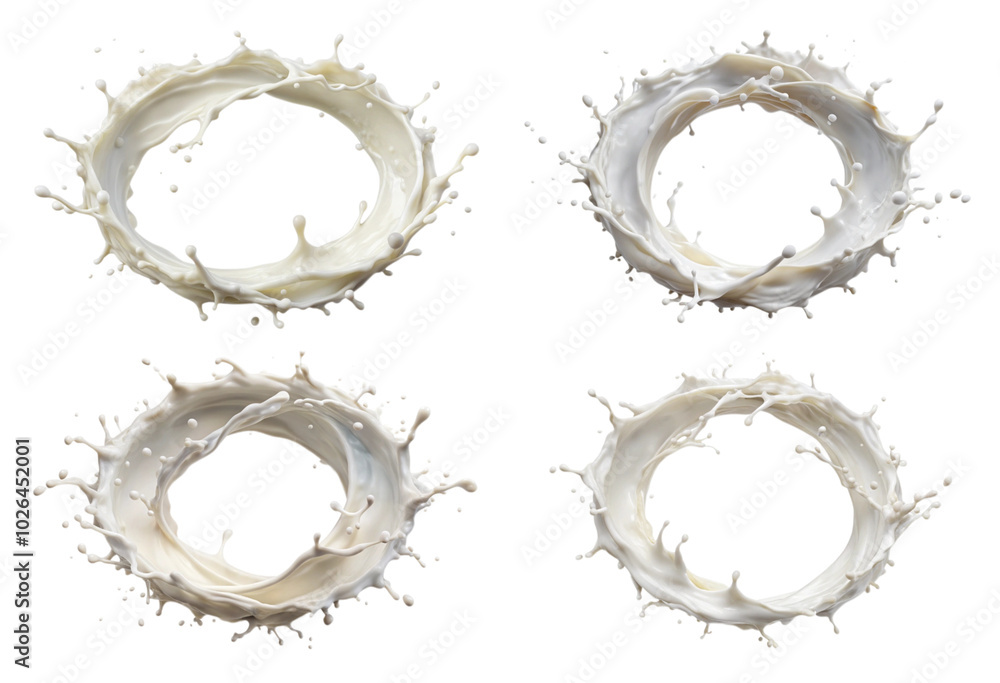 Set of milk circle splash png