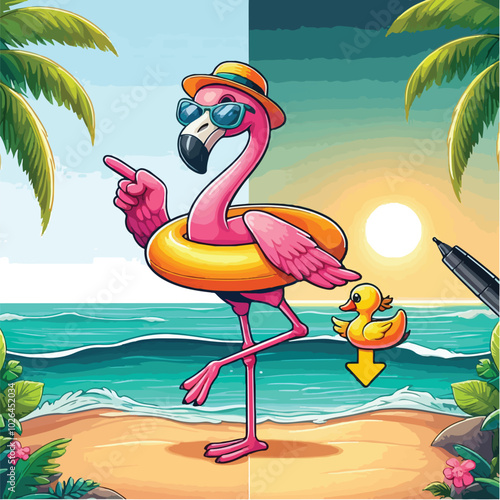 One-Legged Chill Flamingo In Paradise, Summer Vibes Only.