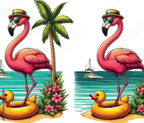 One-Legged Chill Flamingo In Paradise, Summer Vibes Only.
