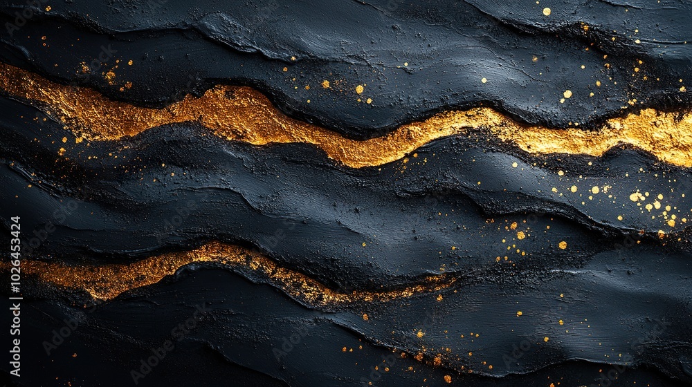 Fototapeta premium Abstract Black Background with Golden Brushstrokes