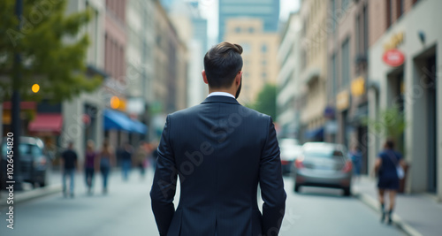 Wallpaper Mural A businessman in a tailored suit, viewed from behind, stands confidently in an urban environment  Torontodigital.ca