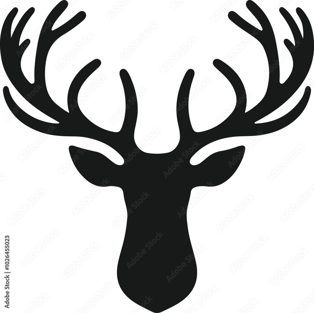 Wild deer head with big antler icon silhouette vector illustration Wild deer head with big antler icon silhouette vector illustration