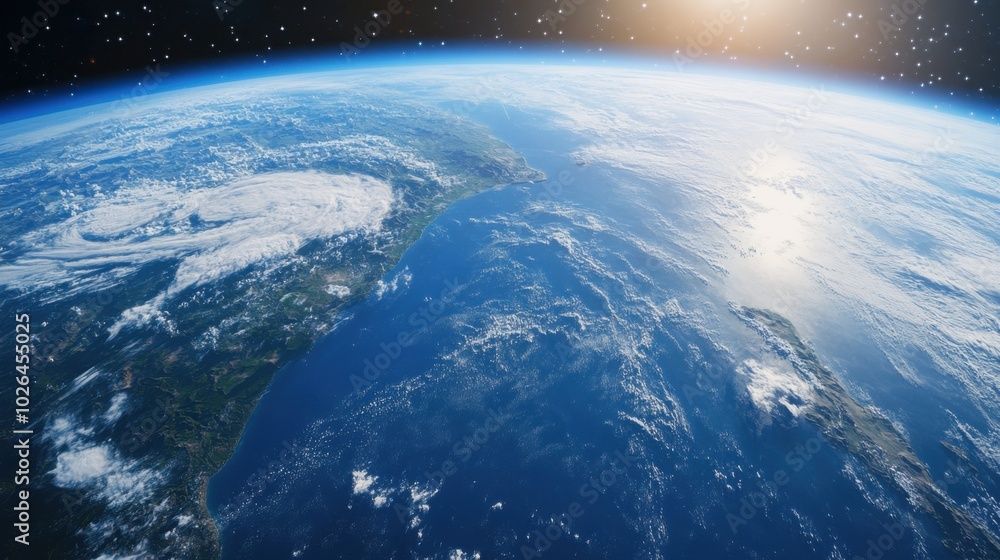 A majestic view of Earth from space, with clear blue oceans and the atmosphere creating a breathtaking sight. A majestic view of Earth from space, with clear blue oceans and the atmosphere creating a breathtaking sight.