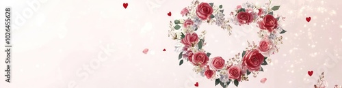 A floral heart design with roses and hearts, ideal for romantic themes.